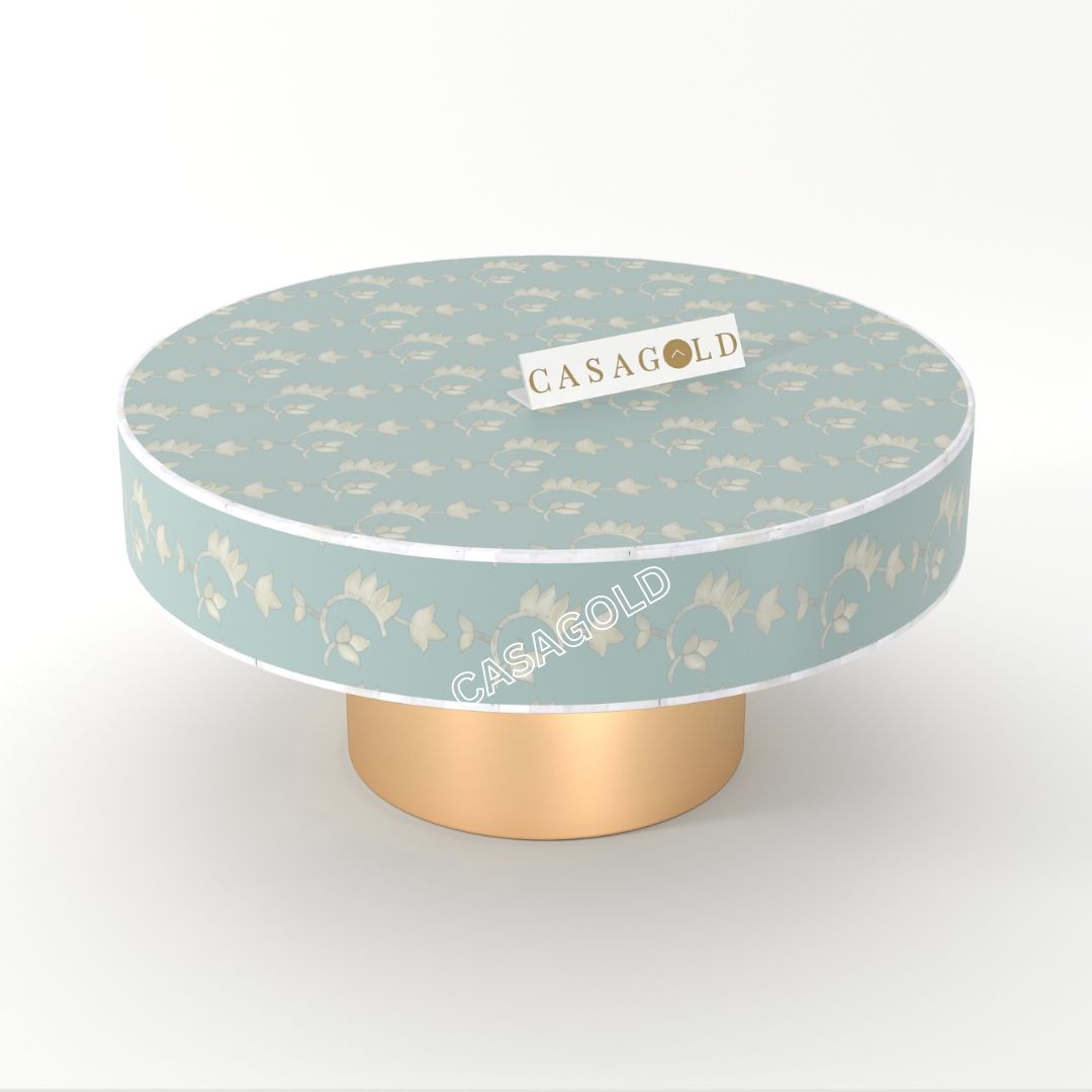 Artisan-crafted round bone inlay coffee table
