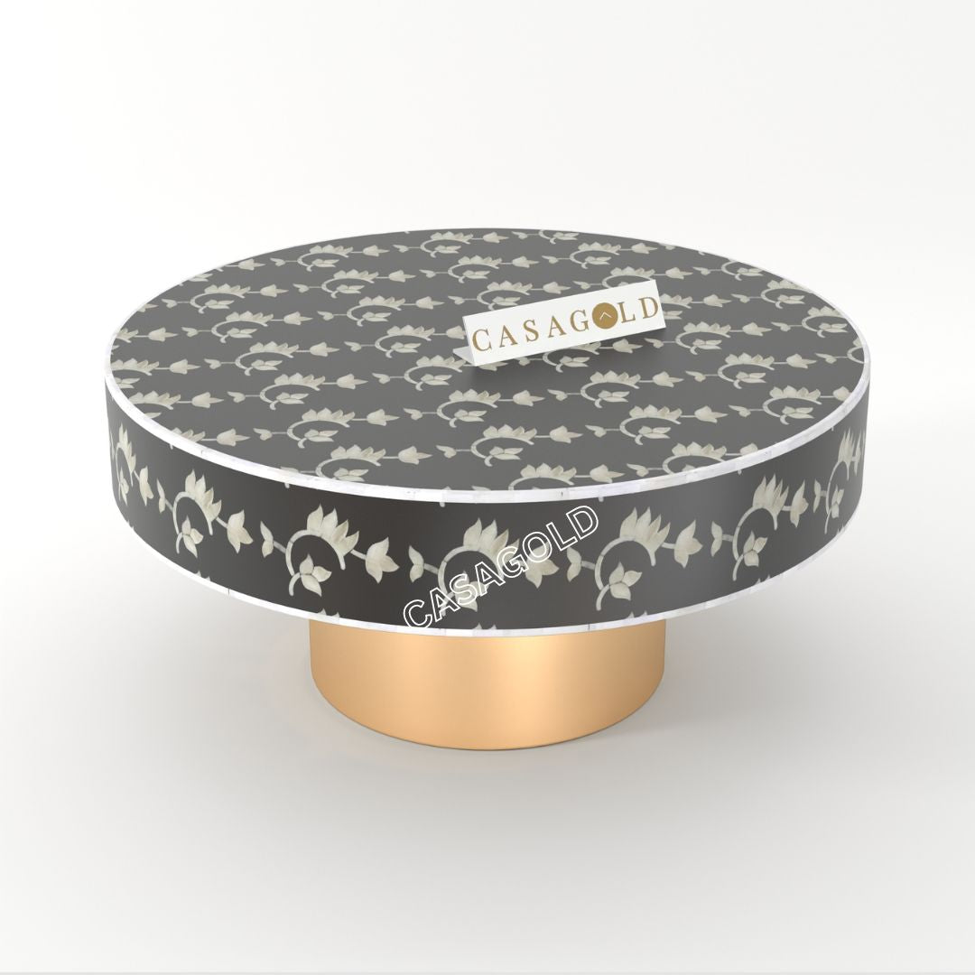 Boho round coffee table with inlay design
