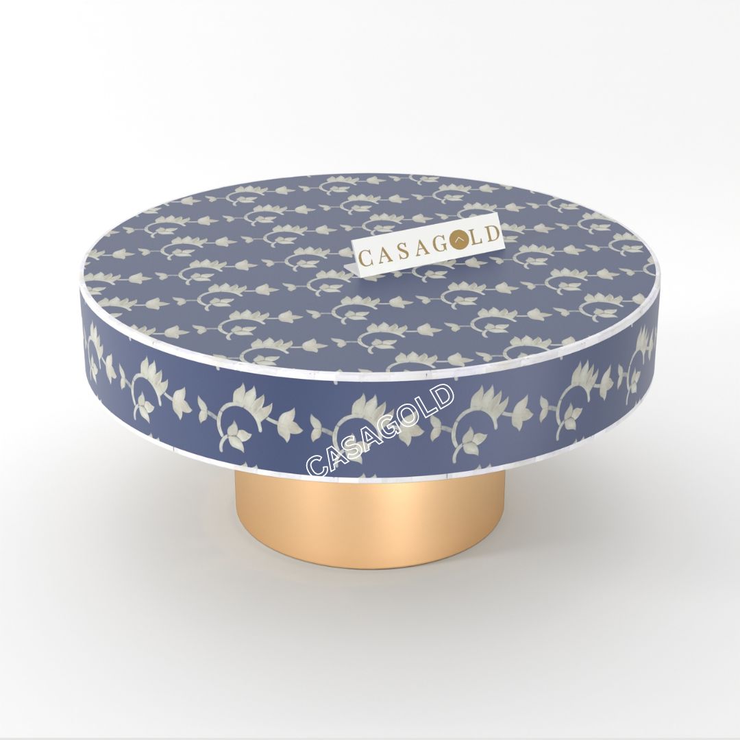 Handmade round coffee table with inlay work
