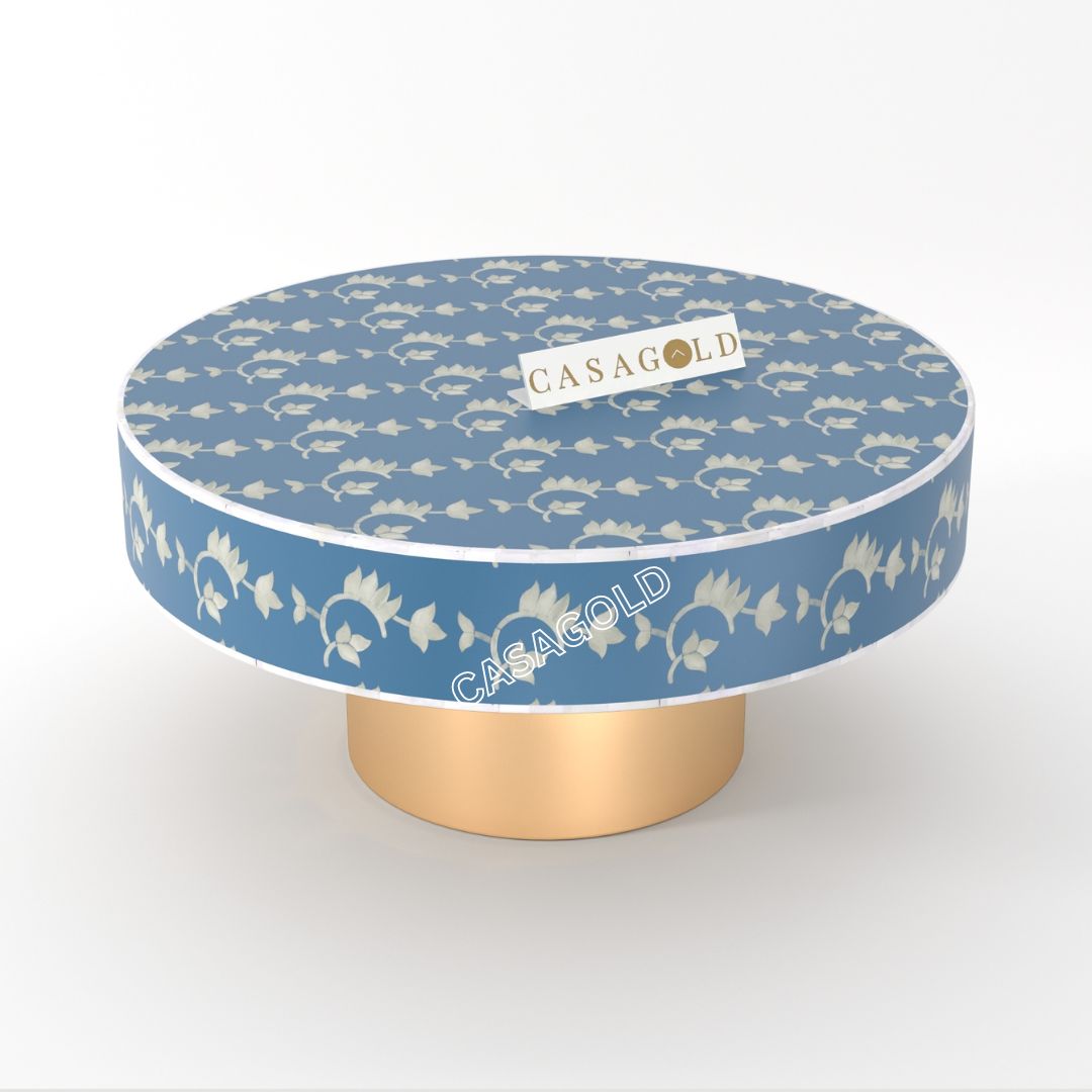 Modern round coffee table, bone inlay finish
