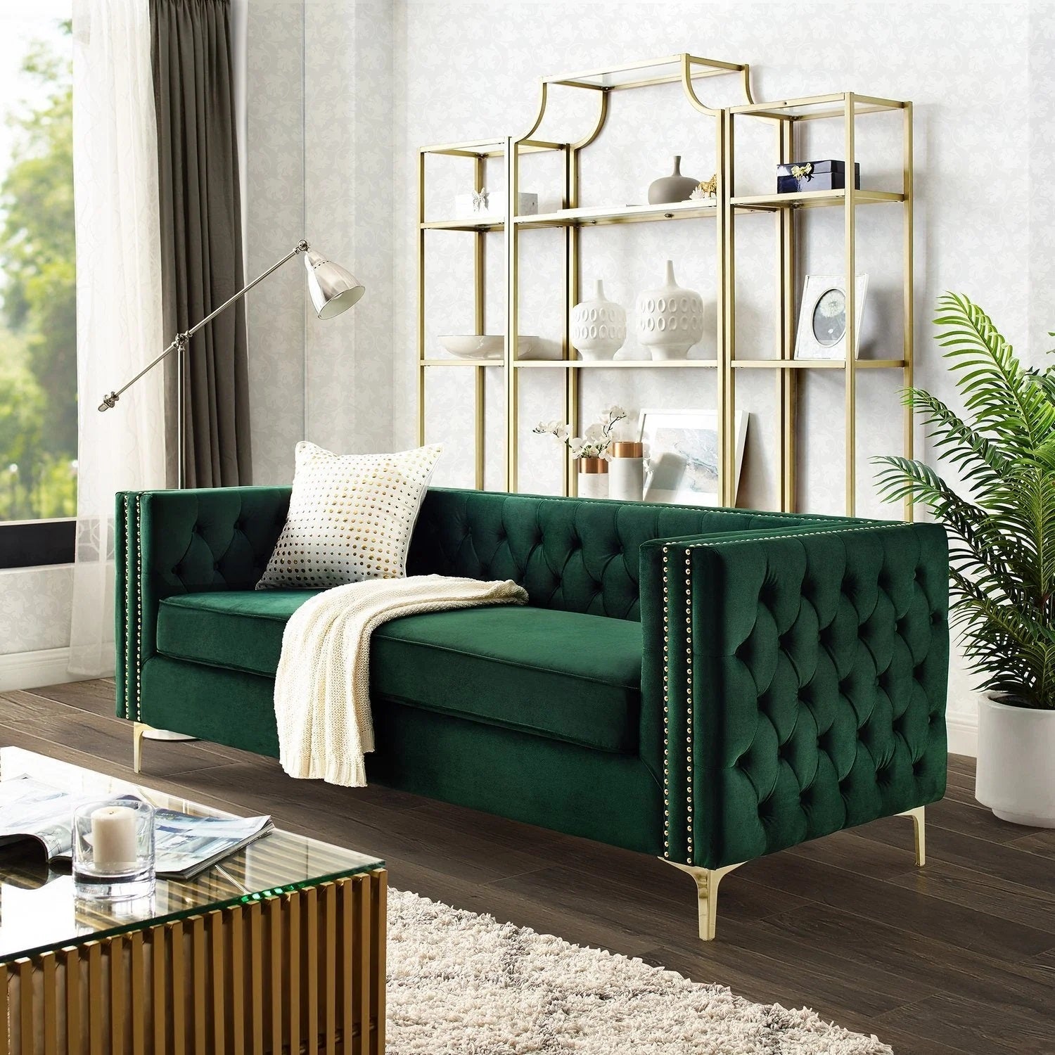 Elegant velvet Chesterfield luxury sofa with tufted design

